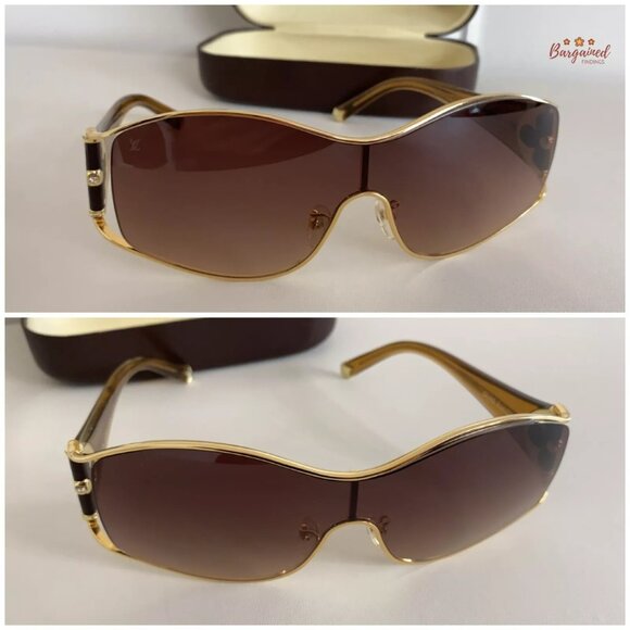 Auth LOUIS VUITTON Brown Gold Speckling Metal Frame Oversized Lens Sunglasses - Picture 11 of 12